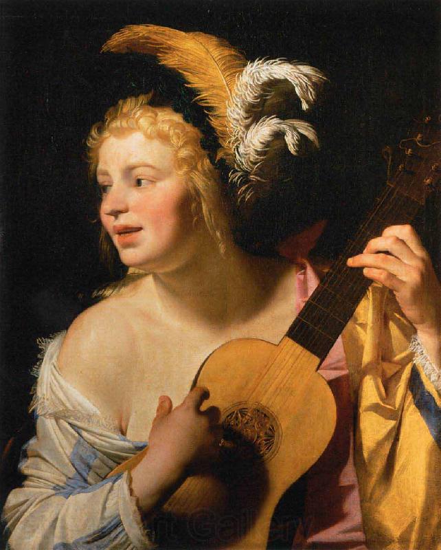 Gerard van Honthorst Woman Playing the Guitar Norge oil painting art